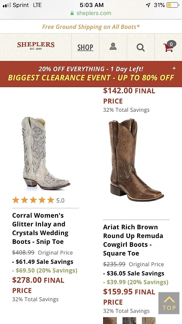 sheplers clearance boots